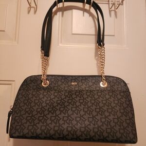 DKNY Black and Gold Patterned Shoulder Bag